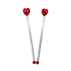 Glass handblown Red heart swizzle sticks Cocktail stirrers 5 7/8" Valentines